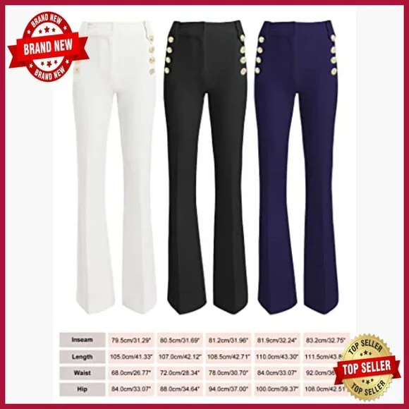 High Waist Double Breasted Flared Sailor Trousers Pants with Hide Zipper - Picture 6 of 7